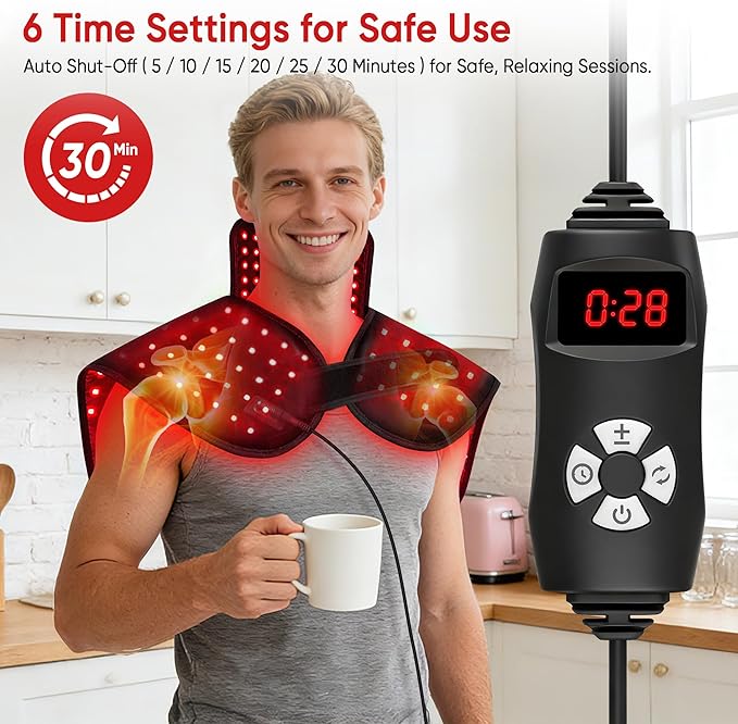 Red Light Therapy for Neck and Shoulders,288 Infrared Light Therapy for Neck Shoulder Pain Relief,660nm & 850nm Red Light Therapy Pad,Shoulder Wrap with Timer Remote Control for Home and Office Use