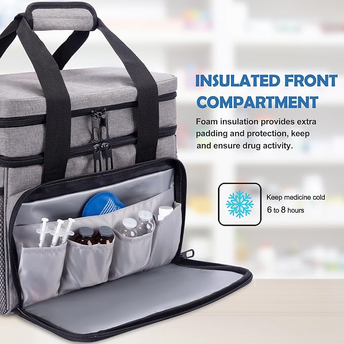 Large Medicine Storage Bag, Double Layer Pill Bottle Organizer Storage Bag with Lockable Zipper, Medication Travel Bag Carrying Case for Men Women