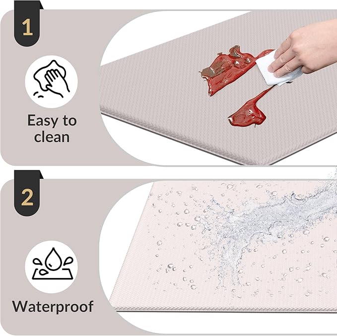 Kitchen Mats for Floor Kitchen Rugs, Cushioned Anti-Fatigue Waterproof Non-Slip Kitchen Mats Set, Ergonomic Comfort Standing Mat for Kitchen, Floor, Home, Office, Beige 17.3"x59"