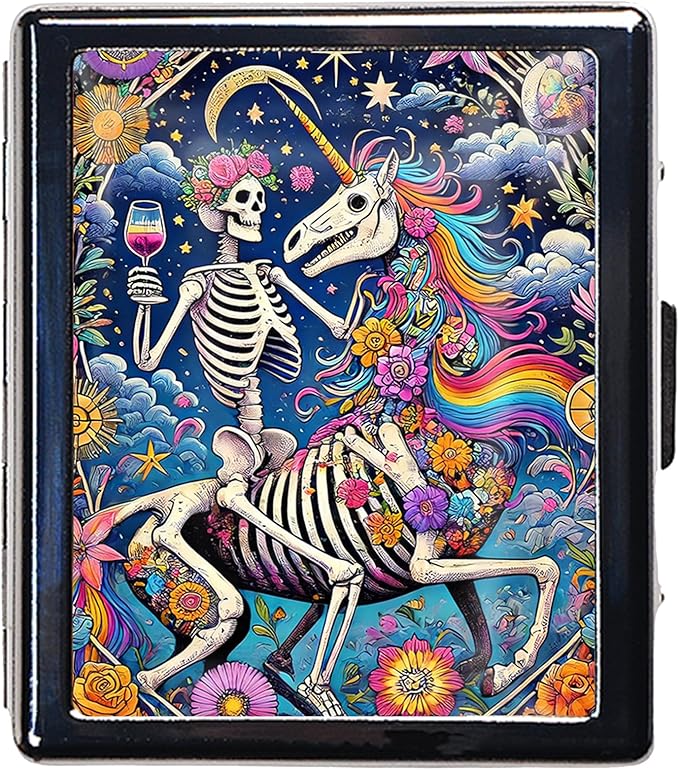 8-Compartment Pill Box Organizer Portable and Stylish Medicine Case, Versatile Storage for Medication - Ideal Travel Accessory & Unique Gift Idea (Skull and Unicorn)