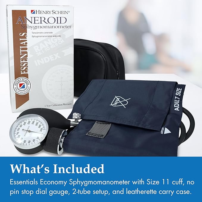 Adult Pro Aneroid Sphygmomanometer – Size 11 Navy Blue Cuff, Manual Blood Pressure Monitor, Reusable, Dial Display, Includes Leatherette Carrying Case – 1 Count