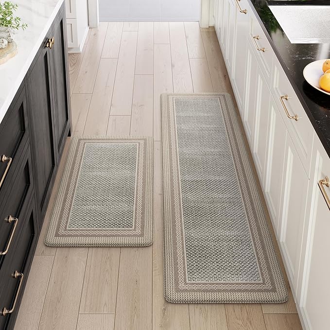 Kitchen Mats for Floor 2 Piece,Kitchen Floor Mats Cushioned Anti Fatigue,Farmhouse Kitchen Rugs Non Slip,Memory Foam Kitchen Mat for Kitchen Decor Office Laundry,Brown