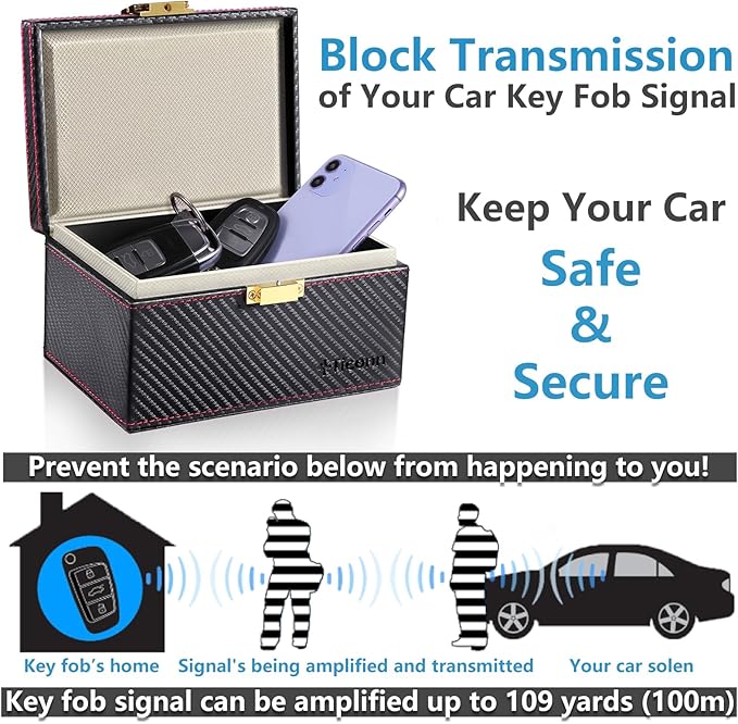 TICONN Faraday Box, Car Key Fob Protector, Carbon Fiber Faraday Cage Signal Blocker for Keyless Fob, RFID Signal Blocking Pouch Cage (Black)