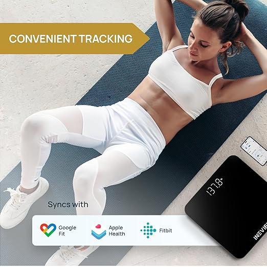 INEVIFIT Smart Bathroom Scale, Highly Accurate Bluetooth Digital Bathroom Body Weight Scale, Precisely Measures Weight & BMI for Unlimited Users (S-Black)