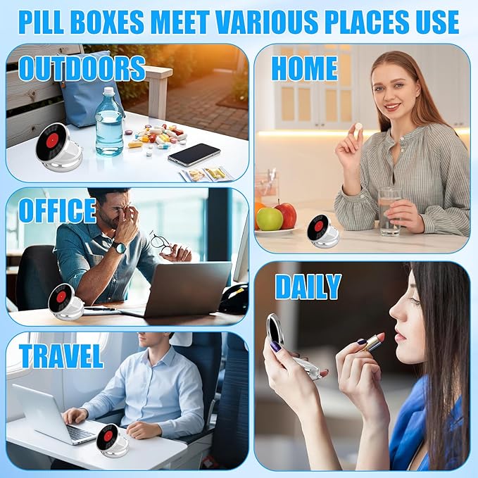 Vintage Vinyl Record Pill Case, Pill Box 3 Compartments Metal Small Pill Holder with Mirror Mini Travel Pill Container for Purse Pocket Women Men
