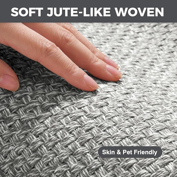 Anti Fatigue Kitchen Rugs Mat Non Slip Washable, 0.4" Thick Soft Cushioned Absorbent Kitchen Mats for Floor, Jute-Like Woven Laundry Standing Mats Sink Mat, Easy Clean Care, Gray 17"x30"