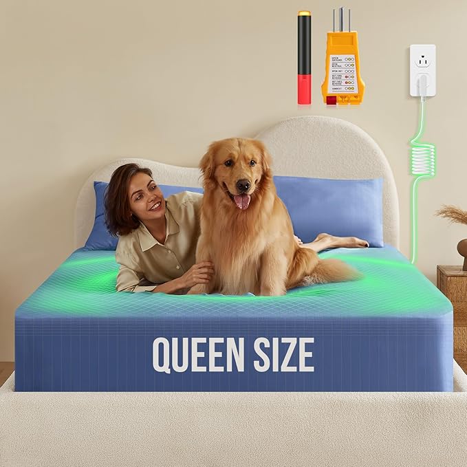 Grounding Sheets, 10% Silver Infused Bed Sheets Grounding Bed Sheets, 90% Organic Cotton Grounded 400 Threads Bedding, Deep Pocket Sheets with Grounding Tester - [Queen - 60"x 80"x 15",Deep Blue]