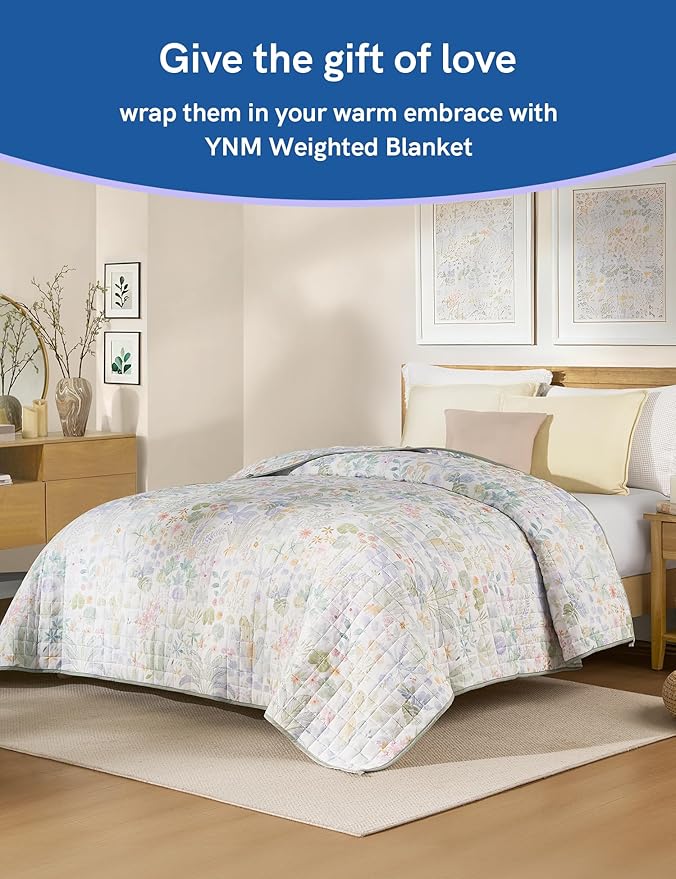 YnM King Size Cooling Nylon/PE Weighted Blanket for Adults (88x104 Inches, 30 Pounds, Jungle Bloom), Heavy Bed Blanket for Two Persons of 140~240lbs on Queen or King Bed