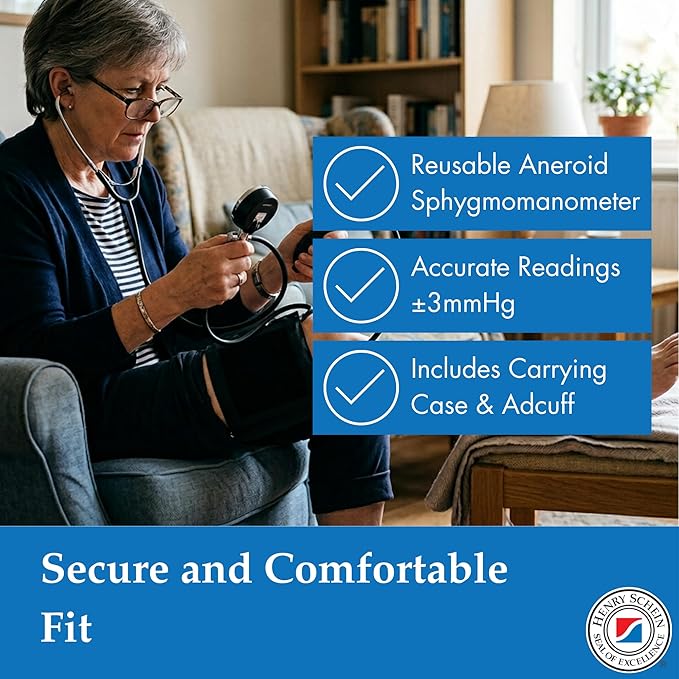 Henry Schein Prosphyg Adult Aneroid Sphygmomanometer – Size 13 Thigh Cuff (15.7"–26"), Black Cuff, Manual Blood Pressure Monitor, Dial Display, Reusable, Latex-Free, Carrying Case – 1 Count