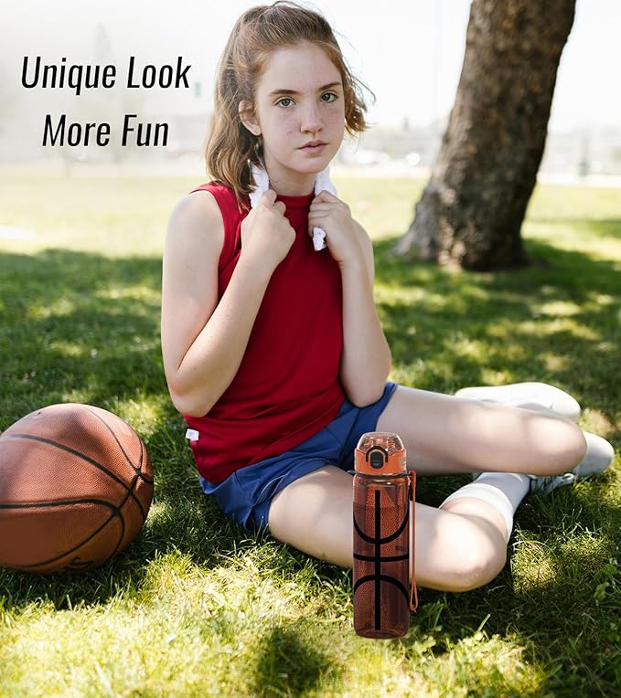 32oz/1L Sport Water Bottle, Light Tritan, Quick-Open Chug Lid/Straw 2-in-1, Leak-Proof, Dishwasher-Safe, BPA-Free, Drop-Resist & Scratch-Resist for Travel/Gym/Office/Fan Gift (Basketball)