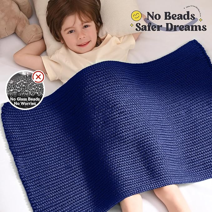 Guohaoi Knitted Weighted Lap Pad (Blue 20"x30" 2lbs) No Beads Cooling Weighted Blanket, Breathable Chunky Knit Blanket, Small Throw Blanket for Travel Indoor Outdoor