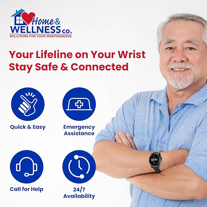Home & WELLNESS co. SENIOR SAFETY SYSTEM Stride Medical Alert Watch- Assistance Device with GPS Tracking, Emergency Call Button, AT&T Network, Stylish Design