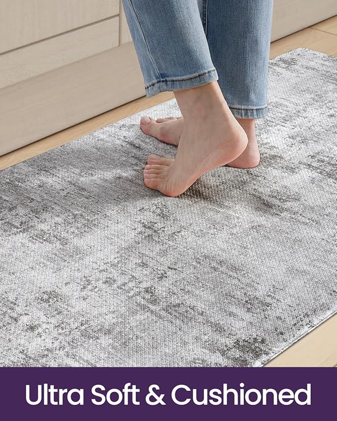 DEXI Kitchen Mats Cushioned Anti Fatigue, 23x59 Floor Padded Runner Rug Non Slip, Waterproof Standing Comfort Memory Foam for Front Sink Laundry, Dark Grey