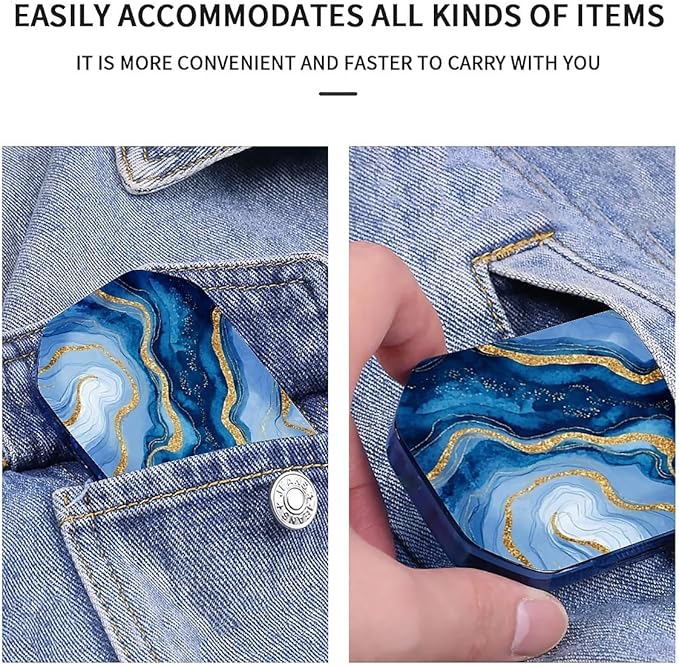 This Portable Watercolor Gold and Blue Marble Pattern 6-Compartment Pillbox Can Be Placed in A Pocket Or Wallet to Store Vitamins, Medicines Fish Oil Health Supplements Other Medications.