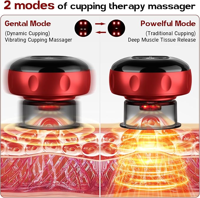 Smart Cupping Therapy Massager, 7 in 1 Red Light Cupping Therapy Set with 2 Modes for Targeted Pain Relief, Muscle Soreness,Tighter Skin, Cupping Kit with 12 Levels Suction and Heat,1 Pack