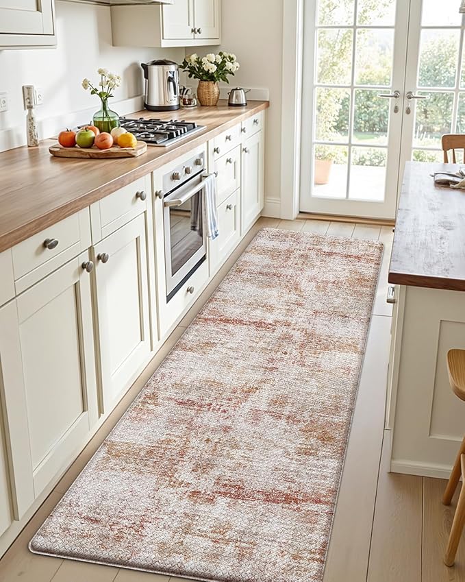 DEXI Kitchen Mats Cushioned Anti Fatigue, 23x59 Floor Padded Runner Rug Non Slip, Waterproof Standing Comfort Memory Foam for Front Sink Laundry, Red
