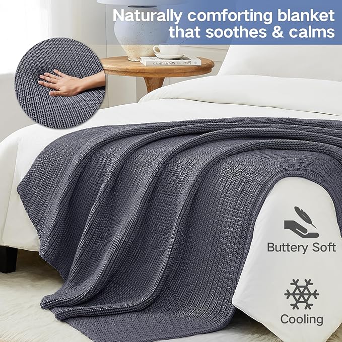 Guohaoi Knitted Weighted Blanket for Adults (Dark Grey 60"x80" 25lbs) No Beads Cooling Throw Blanket for Hot Sleepers, Home Decor Breathable Chunky Knit Heavy Blanket Use on Queen/King Size Bed