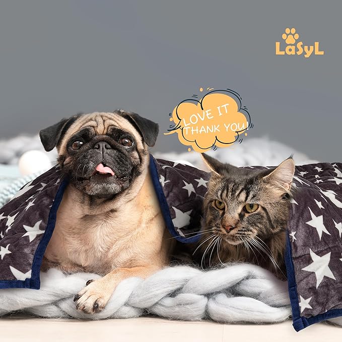 LaSyL Weighted Blanket for Pets | Thunder Blanket for Dogs Anxiety | Premium Soft Minky | Relaxation & Calming & Anti Anxiety | Used in Car, Bed, Couch | Blue Grey Star, Washable Medium (32"x40")