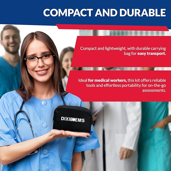 Dixie EMS Deluxe Aneroid Sphygmomanometer Blood Pressure Set W/Adult Cuff, Carrying Case and Calibration Tool - Black