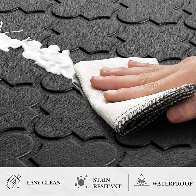Kitchen Mat [2 PCS] Cushioned Anti-Fatigue Floor Mat Water Resistant Non-Skid Kitchen Mats and Rugs Ergonomic Comfort Foam Kitchen Rugs Standing Mat for Floor Office Sink (Black,20"x30"+20"x60")