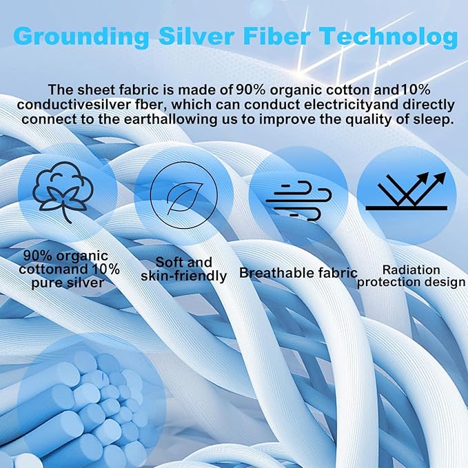 Grounding Sheets King, 90% Organic Cotton+ 10% Pure Silver Fiber,Grounded Bed Sheet Kit, Deep Pocket Grounded Bed Sheet, Relieves Pain - Used for Healthy Sleep Therapy (White, King)
