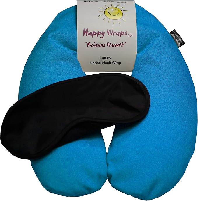 Microwavable Unscented Flax Seed Neck Wrap & Free Sleep Eye Mask - Hot Cold Heating Pad for Shoulder & Neck Pain Relief Pillow - Stress & Migraine Relief - Heat or Freeze - Turquoise