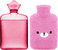 samply Hot Water Bottle with Cute Fleece Cover, Hot Water Bag for Hot and Cold Compress, Hand Feet Warmer, Neck and Shoulder Pain Relief, Purple Bear