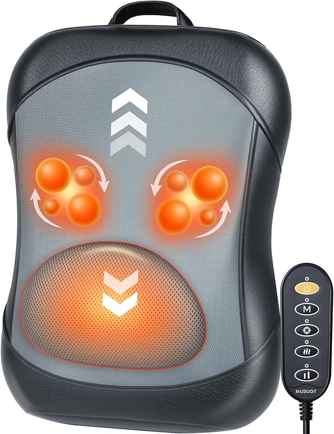 Shiatsu Back Massager with Heat : Up & Down Rolling Massage– Kneading Massager for Back Pain Relief Deep Tissue - Adjustable Intensity and Heat for Office Workers, Seniors, and Daily Comfort