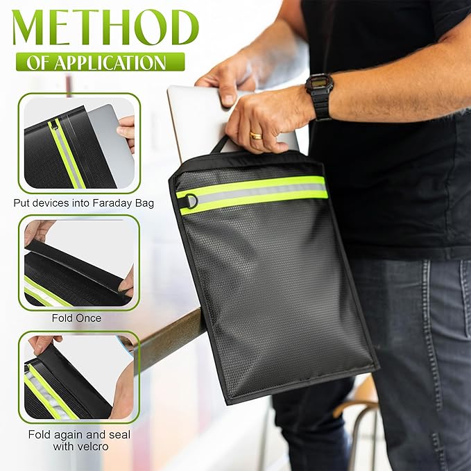 Large Faraday Bags 5 Pack-Faraday Box with EMP, RFID, FOB Signal Blocker for Laptop, Tab, Phone &car Keys-Faraday Cage with Handle & Reflective Strip, Anti tracking Faraday Pouch Fireproof &Waterproof
