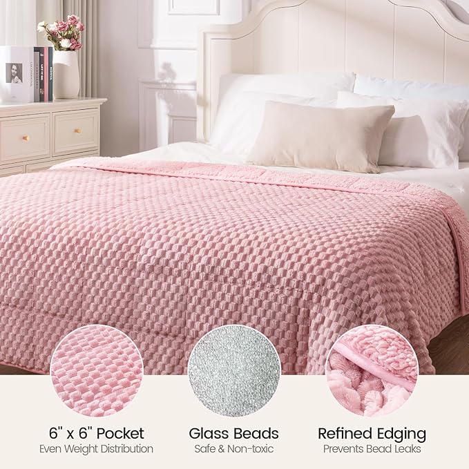 Super Fuzzy Soft Fleece Sherpa Weighted Blanket 20 lbs for Adults, 3D Imitation Turtle Shell Luxury Weighted Throw for Better Sleep, Dual Sided Cozy Heavy Blankets for Couch Bed, Pink, 60" x 80"