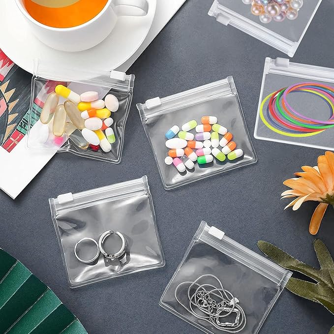 CertBuy 100 Pcs Pill Pouch Bags Zippered Reusable Pill Pouch, Pill Baggies Clear Plastic Pill Bags Self Sealing Travel Medicine Organizer Storage with Slide Lock for Pills and Small Items 7.6 x 7CM