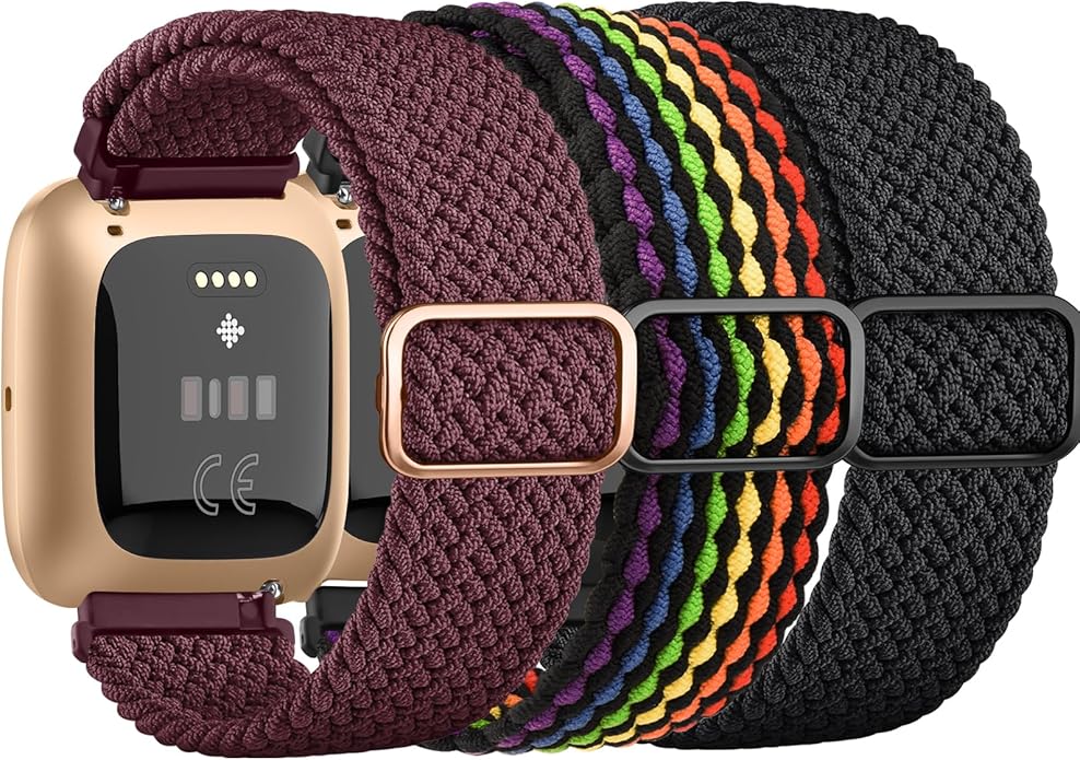 Tobfit Elastic Bands Compatible with Fitbit Versa 2 Watch Bands Women Men, Soft Adjustable Stretchy Loop Nylon Stylish Replacement Wristbands for Fitbit Versa 2 / Versa/Lite/SE (3 Pack)