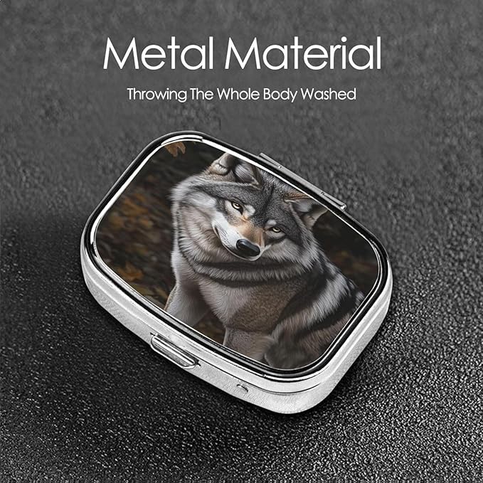 Wild Gray Wolf Pattern Pill Case Pill Box Travel Pill Organizer Small Square Medicine Box for Purse & Pocket Gifts