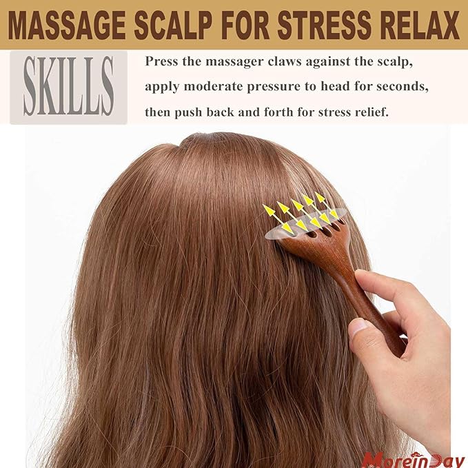 Wooden Scalp Massager, Foot Massage Tool, Scalp Massager Hair Growth - Sandalwood