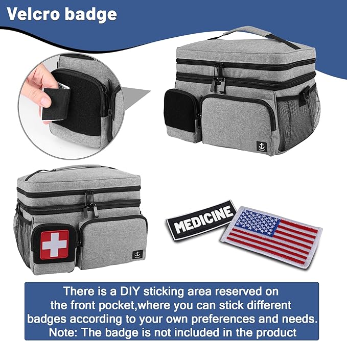 Double Layers Medicine Bag with Insulated Compartment Pill Bottle Organizer with Lockable Zipper,Travel Medicine Organizer with Soft Shoulder Straps for Pill Bottles, Medical Supplies