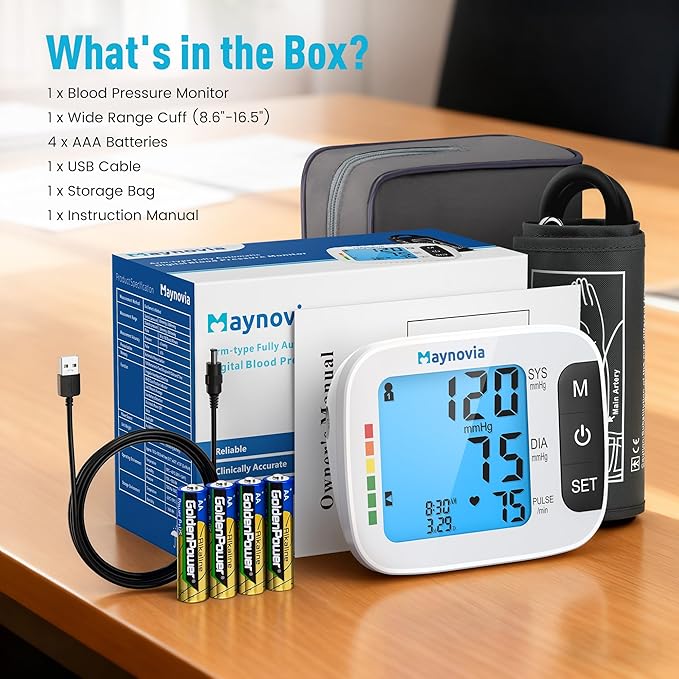 Digital Upper Arm Blood Pressure Monitor, Automatic BP Machine for Home Use with Large Backlit Display, Voice Broadcast, Irregular Heartbeat Detection, Adjustable Wide Cuff 8.6"-16.5"