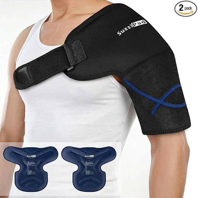SUZZIPAD Shoulder Cold Pack, Reusable Ice Packs for Shoulders with Adjustable Strap and Detachable Gel Packs, Ice Pack Shoulder Wrap for Targeted Muscle Recovery, After Workout, Sports,Large,2 Packs