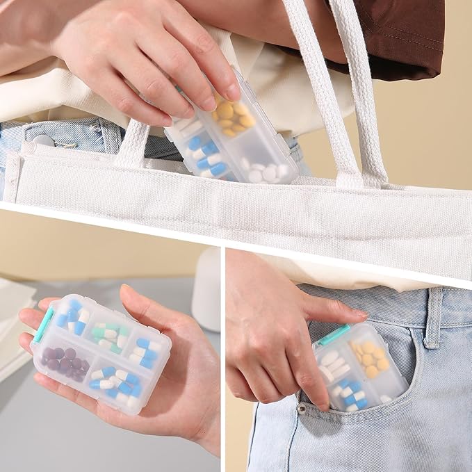 1Pack Travel Pill Organizer - 10 Compartments Pill Case, Compact and Portable Pill Box, Perfect for On-The-Go Storage, Pill Holder for Purse (White with 156 Stickers)