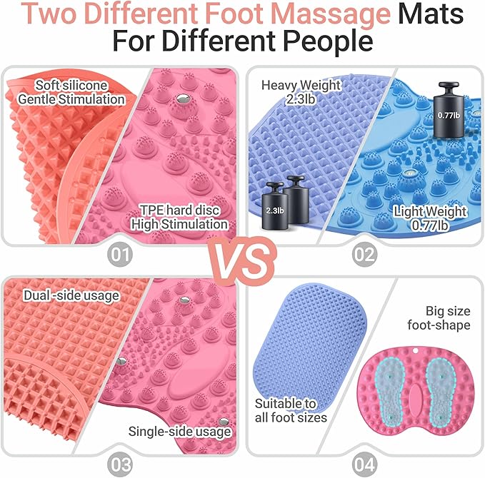 Silicone Foot Massage Mat, Extra-Large Reflexology Mat for Feet Relaxation, Portable Foot Acupressure Mat with Dual-Side Usage, Foldable Standing Desk Mat for Pain, Fatigue Relief(Pink-XL)