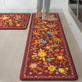 GENIMO Kitchen Mats for Floor 2PCS, Cushioned Kitchen Rugs Non Slip Washable, Farmhouse Anti Fatigue Mat Waterproof, Comfort Standing Mat Rug for Office, Home, Laundry, 17.3"x59"+17.3"x30", Red