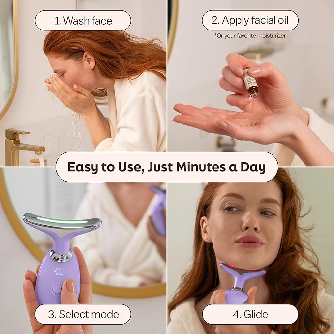 Red Light 7 in 1 LED Face and Neck Massager – Beauty Wand with Gentle Warmth & Vibration for a Relaxing Skincare Routine, Includes Face Oil & Type-C Charging