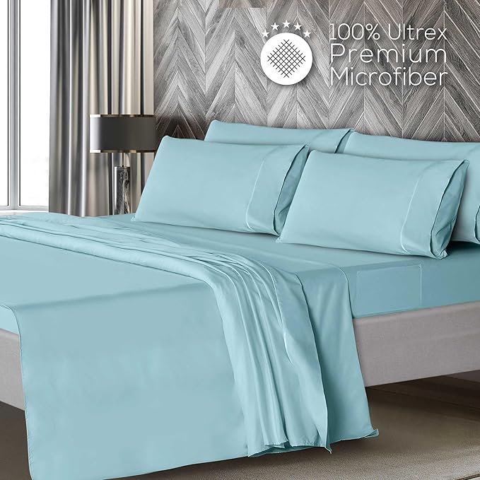 Mueller UltraTemp 6 PC Queen Sheet Set - Ultra-Soft Luxury Series, Cooling & Breathable Hotel Luxury Bed Sheets, Deep Pocket Wrinkle-Free Oeko-TEX, Aqua