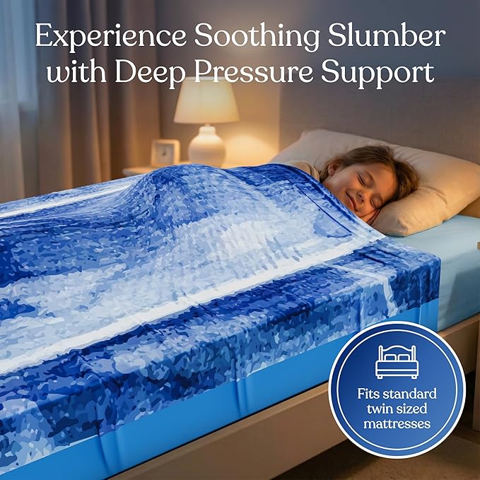 Deep Pressure Sensory Bed Sheet – Queen Sensory Compression Sheet Breathable Sleep Pod Blanket for Better Sleep Support – Calming Compression Blankets for Kids and Adults Classic Denim