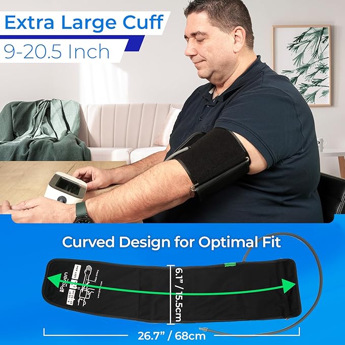 Extra Large Cuff Compatible with All Automatic Blood Pressure Monitors, Curved Fit, 9"-20.5" Inches (22-52CM), XL Replacement Cuff for Big Arms with 6 Connectors