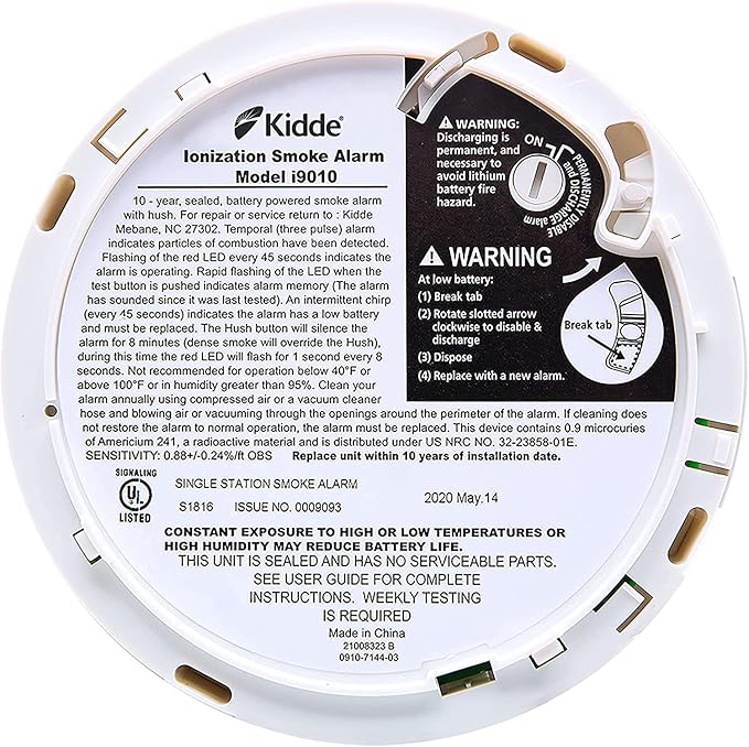 Kidde Smoke Detector, 10-Year Battery, LED Indicators, Replacement Alert, Test-Reset Button, 6 Pack, White