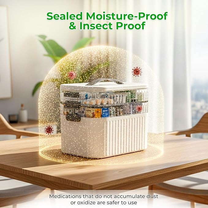 Multi-Tier Medicine Storage Box with Handle | Portable First Aid Organizer for Home, Office & Travel | Large Pill Storage Cabinet with Bonus 7-Day Pill Case (3-Tier & 4-Tier Variants) (3-Tier)