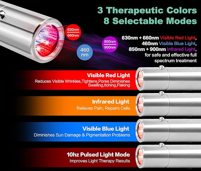 Red Light Therapy, Portable Powerful Red Infrared Light Therapy Device w/5 LEDs 5 Wavelengths, ASWAYSUN Blue Light Healing Therapy Torch for Body Knee Hand Muscle Joint Pain Relief Near Infrared Light