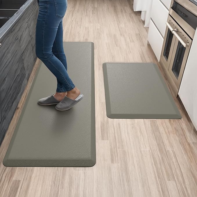Anti Fatigue Kitchen Mats for Floor | Padded Kitchen Rugs | Non Slip, Cushioned Standing Desk Mat | Waterproof Floor Mat | 17.3" x 28" x 0.47" & 17.3" x 59" x 0.47", Grey, 2-Pack | More Décor
