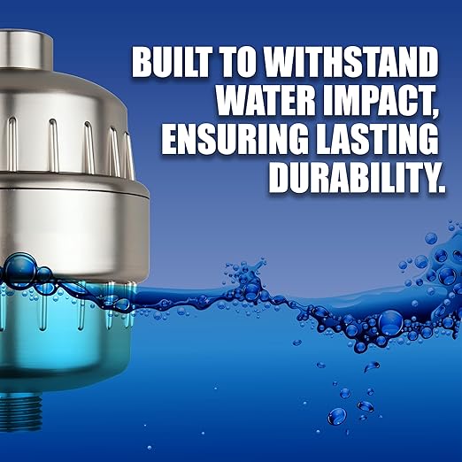Shower Head Filter for Hard Water -15 Stage High Output Water Filter with 2 Replacement Cartridges, Removes Chlorine & Fluoride for Healthier Skin and Hair. (Brushed Nickel)