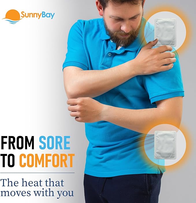 SunnyBay Adhesive Heat Patches for Neck, Knee, and Upper or Lower Back, Air-Activated Heat Pads for Menstrual Cramps, Stiffness, Sprains, and More, Stick to Clothing, 5x3 inches, 30 Count